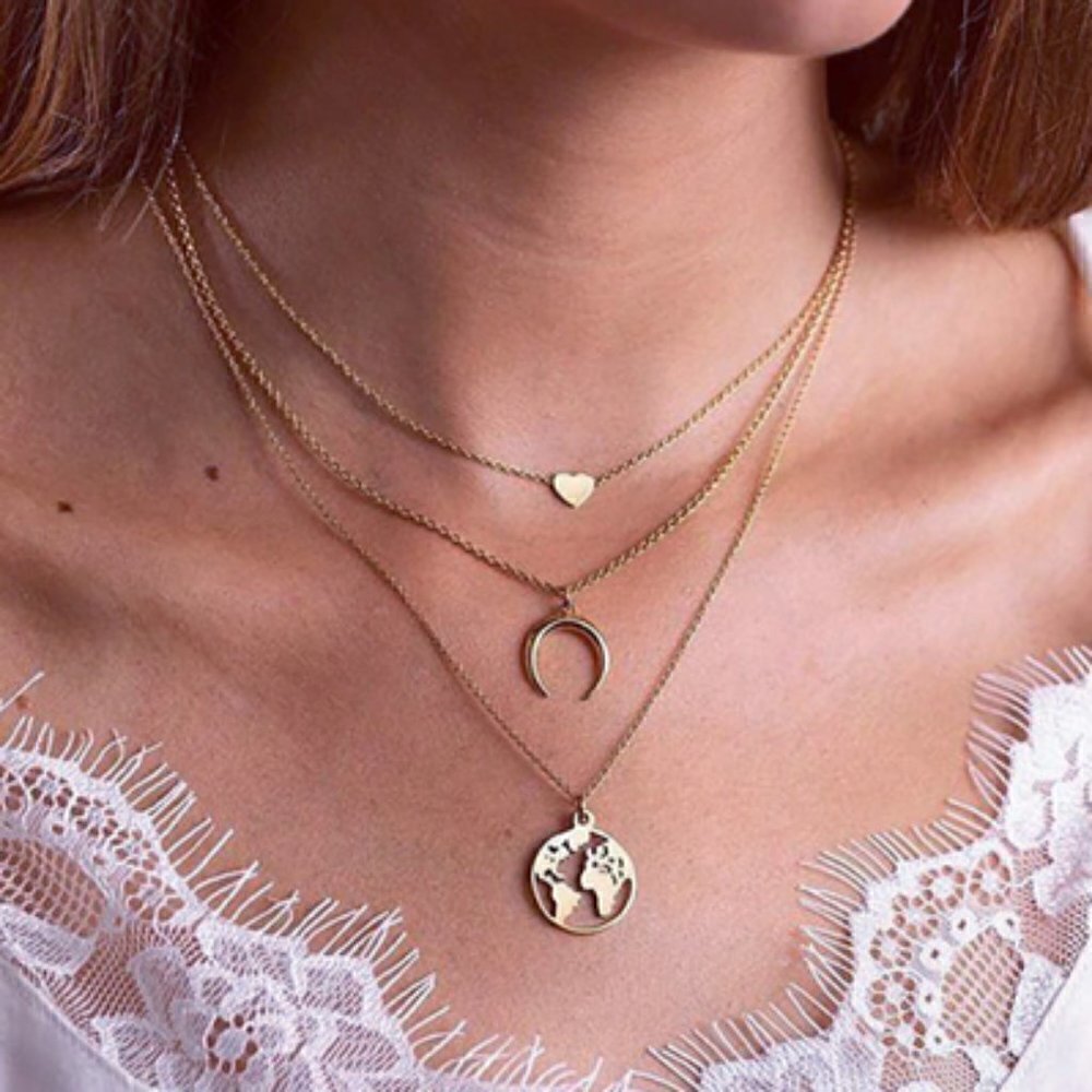 Multi layer heart earth festival necklace jewelry